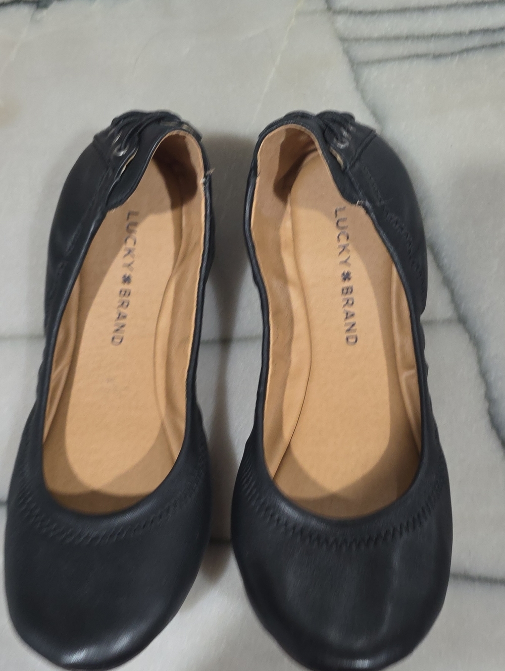 Lucky Brand Black Leather Ballet Flats with Knot Accent
